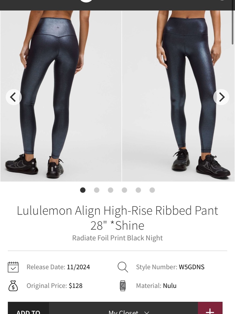 lululemon Align High-Rise Shine Leggings in Black Night